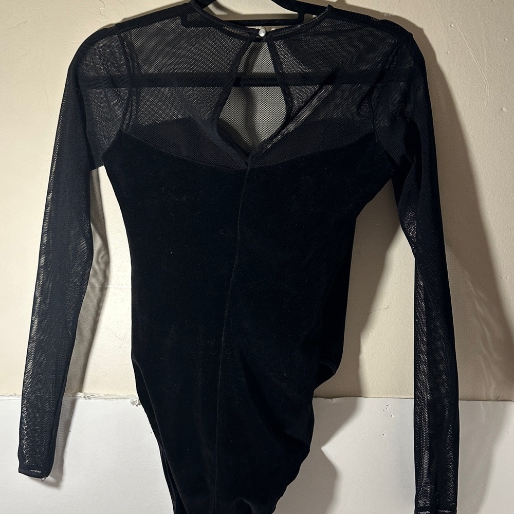 Sophisticated Black Mesh Sleeve Bodysuit